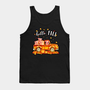 Halloween Hello Fall Pig- Pig In Car Pumpkin Happy Halloween Tank Top